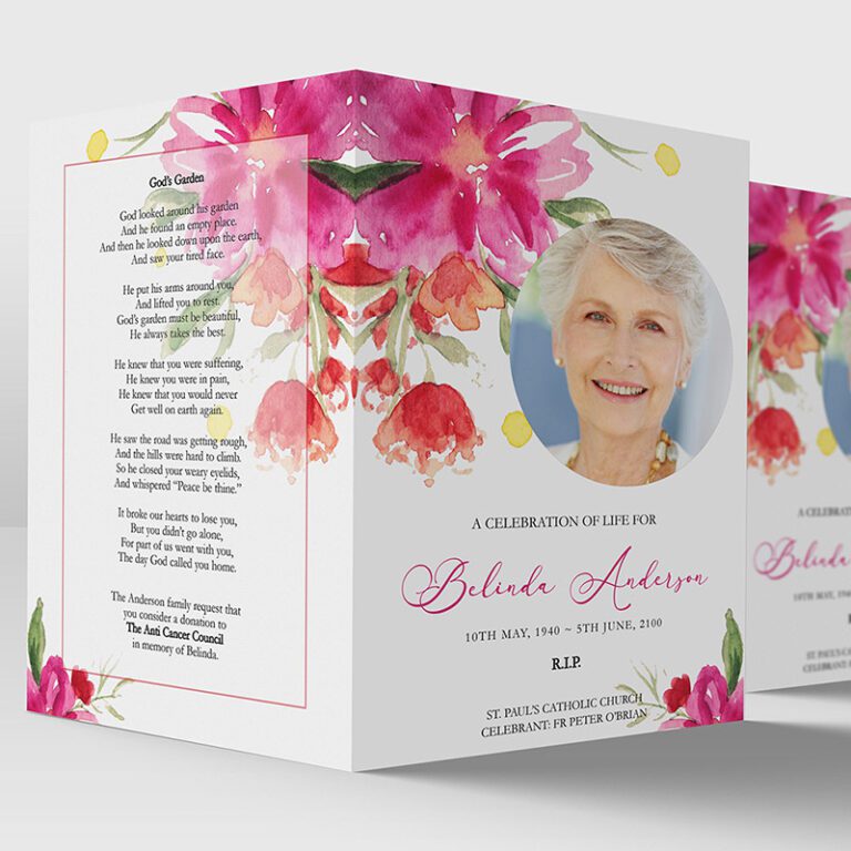 Modern watercolor floral funeral program design