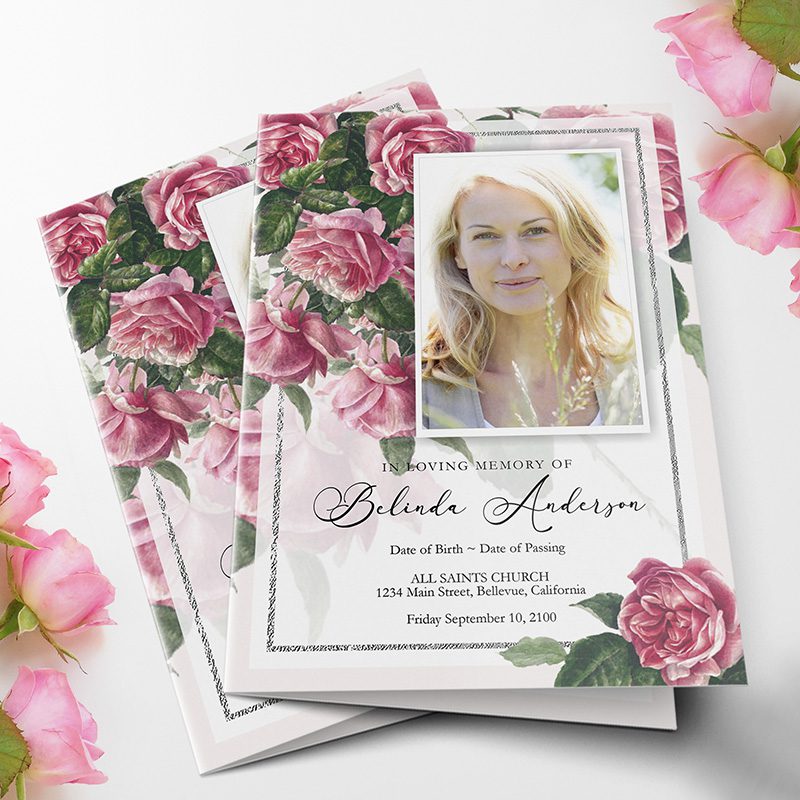 Antique Tea Rose Funeral Program Template