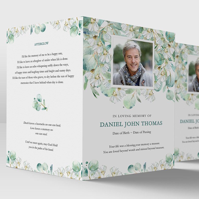 eucalyptus white flowers funeral program template 3.2