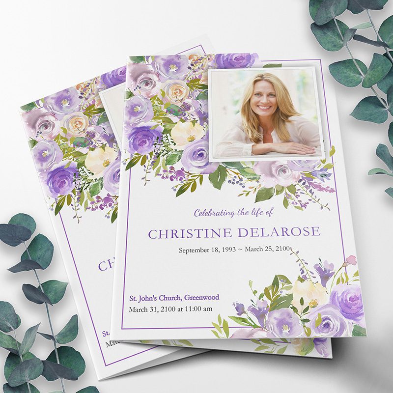 Purple Bouquet Funeral Program Template