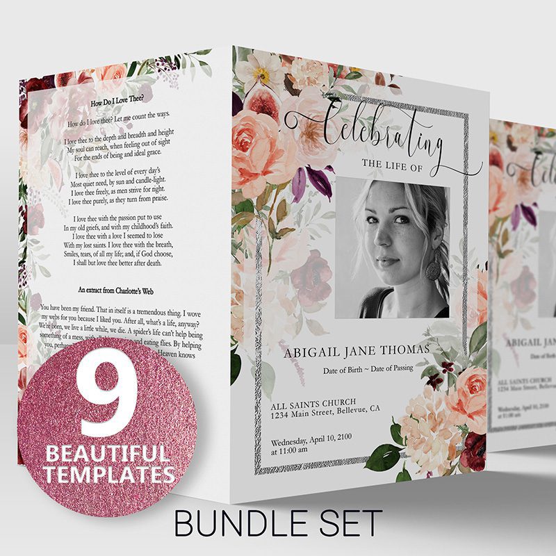 Mixed Florals Funeral Program Template Bundle