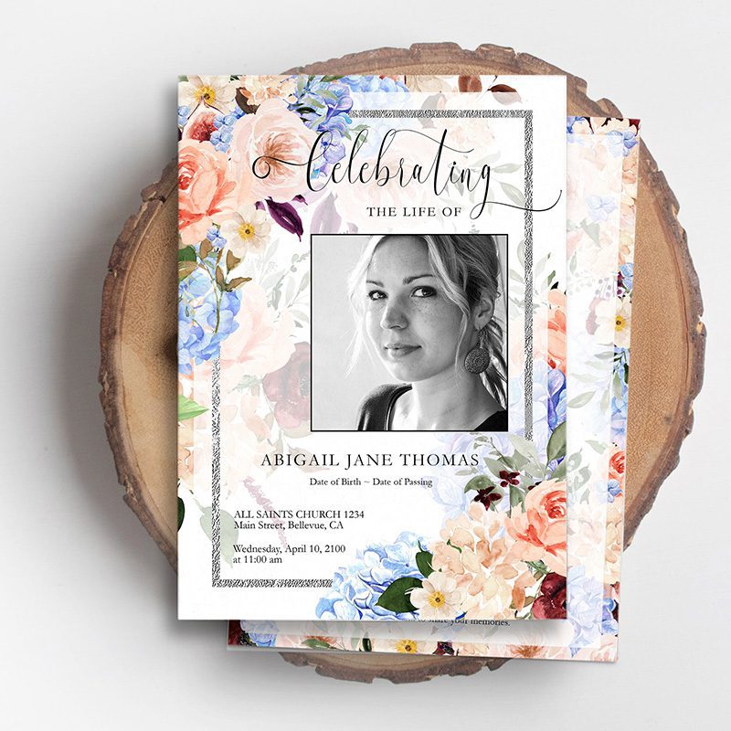 Summer Florals Funeral Program Template Flat