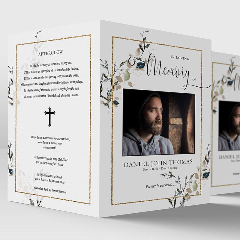 gold frame and leaves funeral program template 3.2