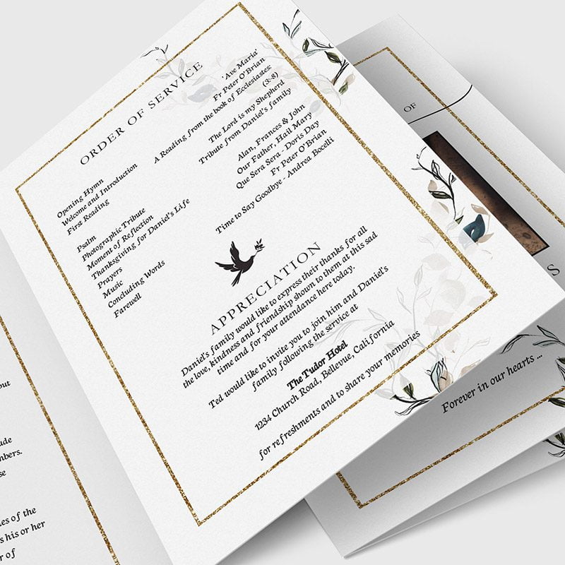 gold frame and leaves funeral program template 3.6