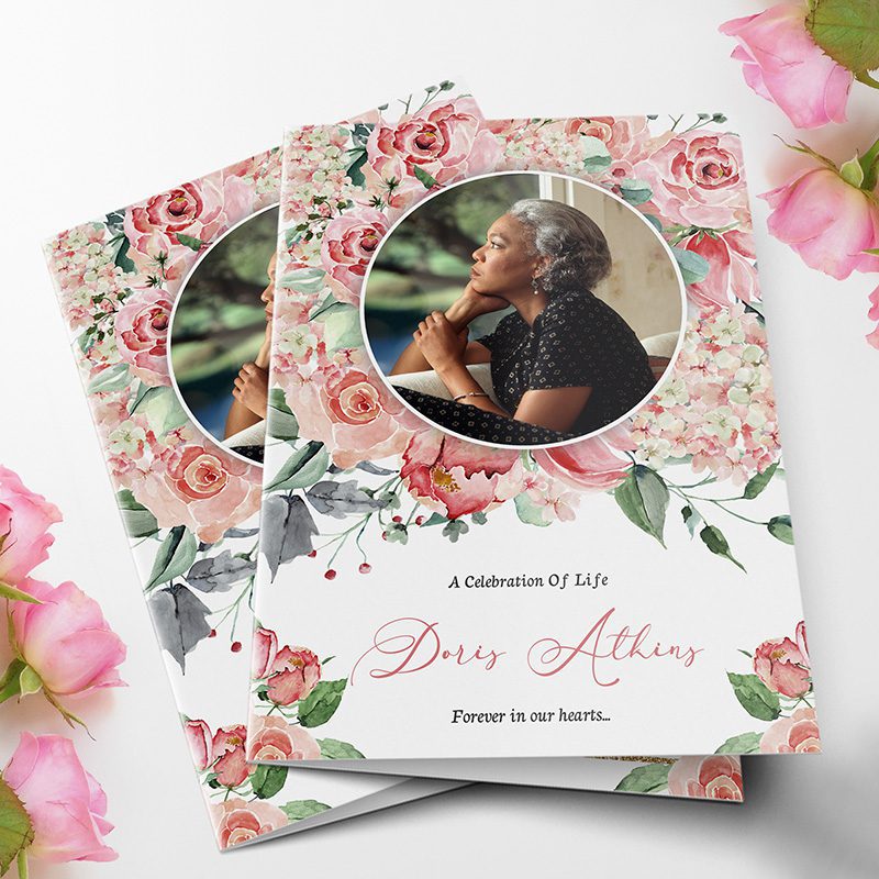 Pink Rose Funeral Program Template