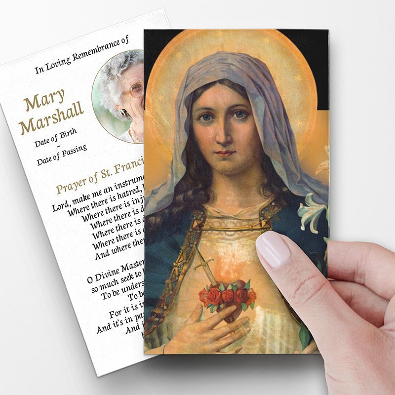 Antique Immaculate Heart of Mary Prayer Cards Template - pray to Mary, Prayers Mother Mary and Prayers to Blessed Mother