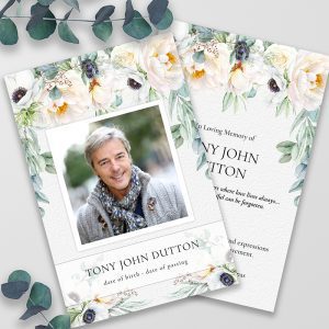 White Roses and Eucalyptus Funeral Thank You Cards
