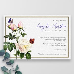 Butterflies and Roses Funeral Thank You Cards