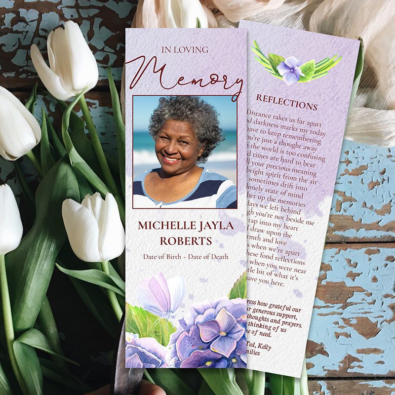 Hydrangea & Butterfly Memorial Bookmarks