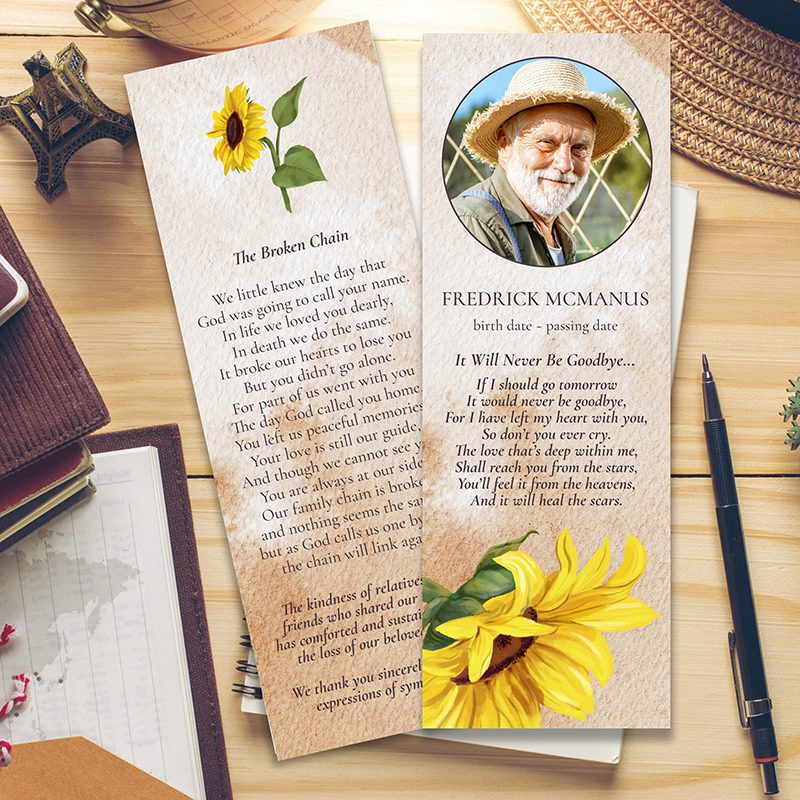 Simple Sunflower Memorial Bookmarks