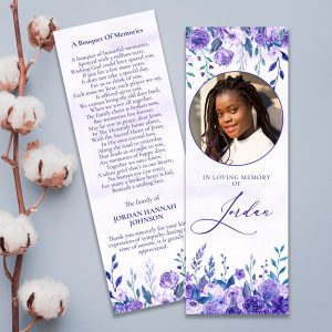 Violet Watercolor Florals Memorial Bookmarks