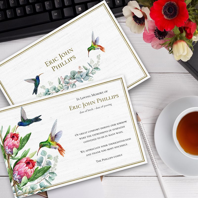 Hummingbird Paradise Funeral Thank You Cards