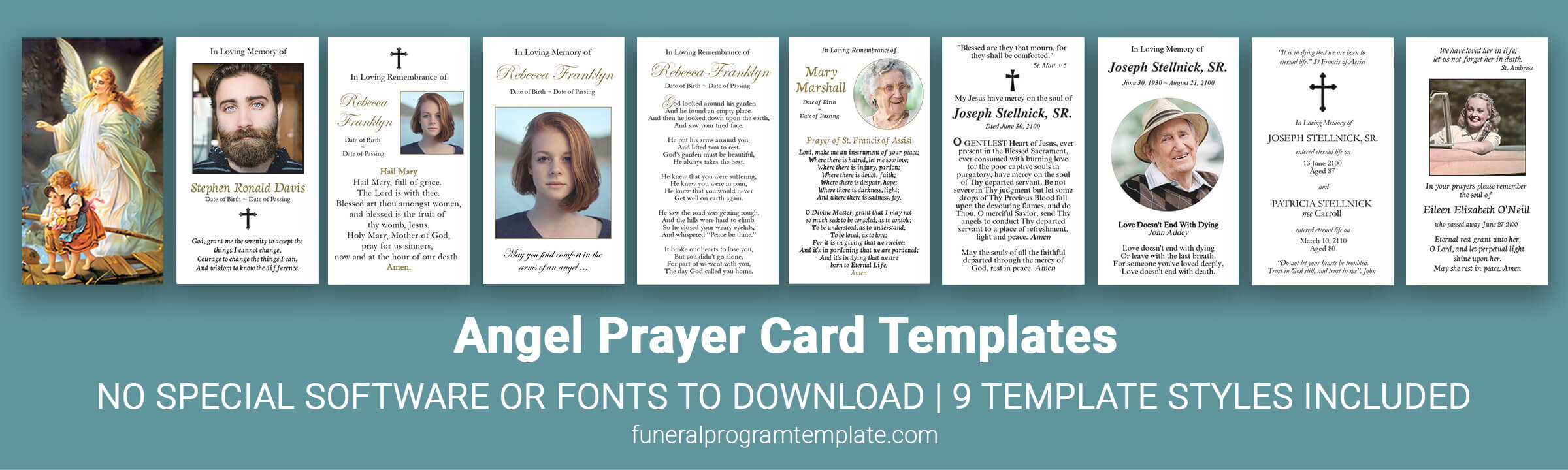 Angel Prayer Card Template includes 9 template styles to choose from