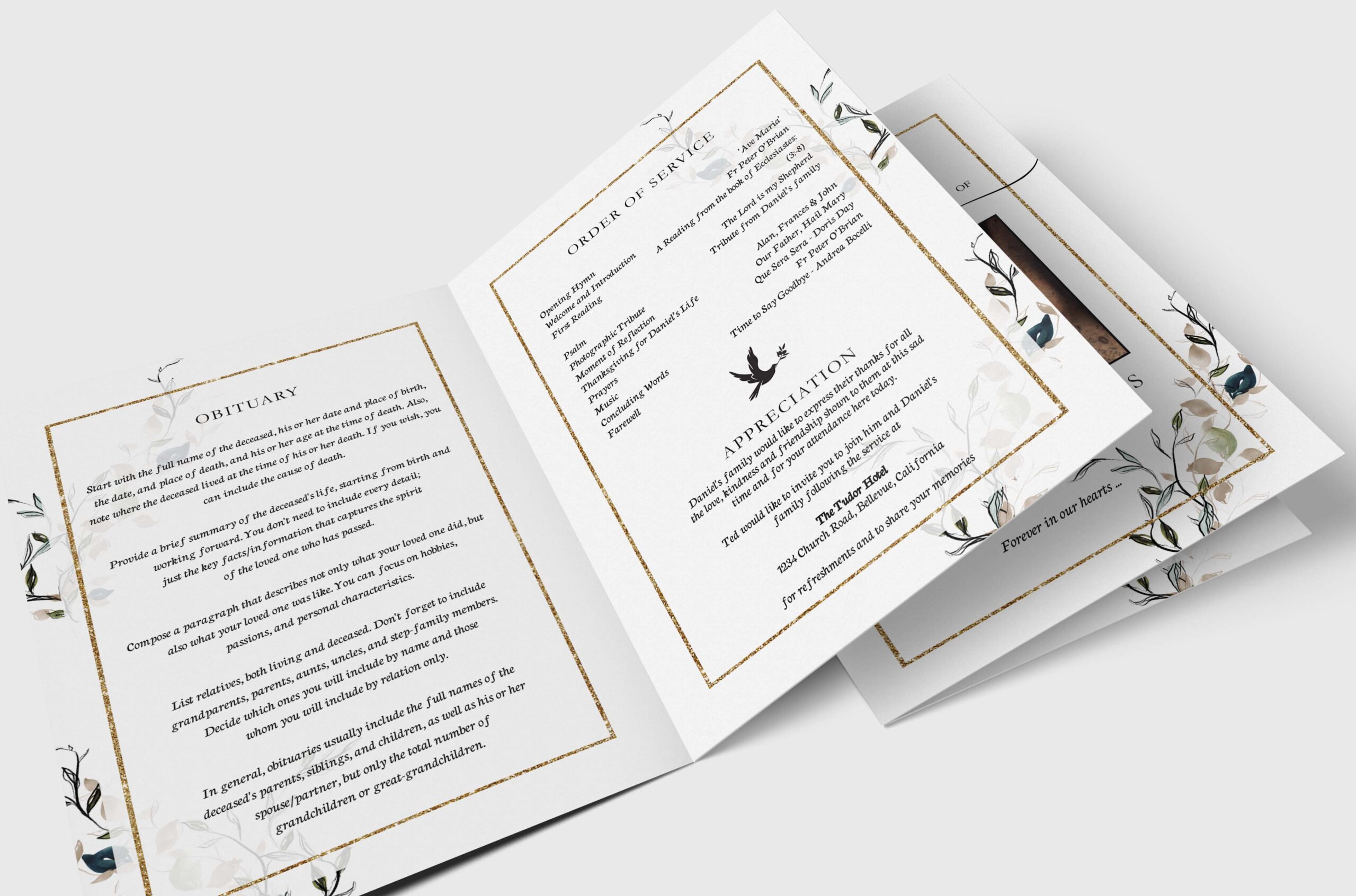 Customizing this memorial service program template is a breeze! You can effortlessly modify it to include your own order of service.