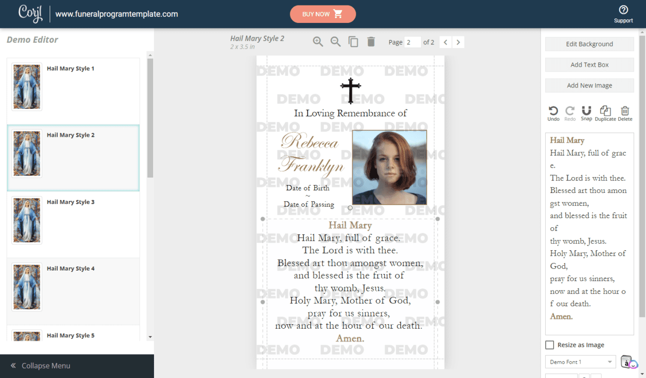 Free Blessed Mother prayer card template Demo - try before you buy!