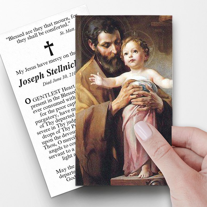 St Joseph and the Christ Child prayer cards for a funeral