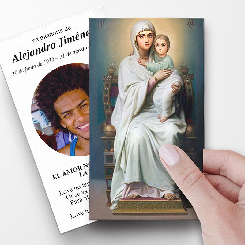 Mother Mary & Infant Jesus Funeral Cards in Spanish Prayer Cards
