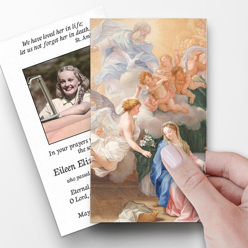 Annunciation Prayer Cards for a funeral