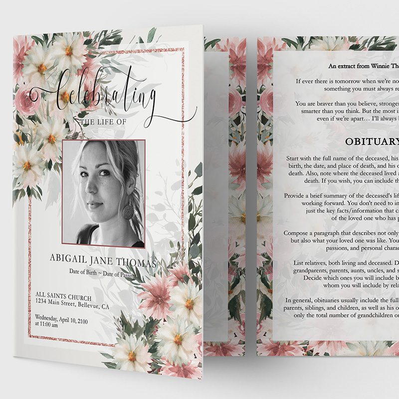 Free White and Pastel Floral Funeral Program Template Demo