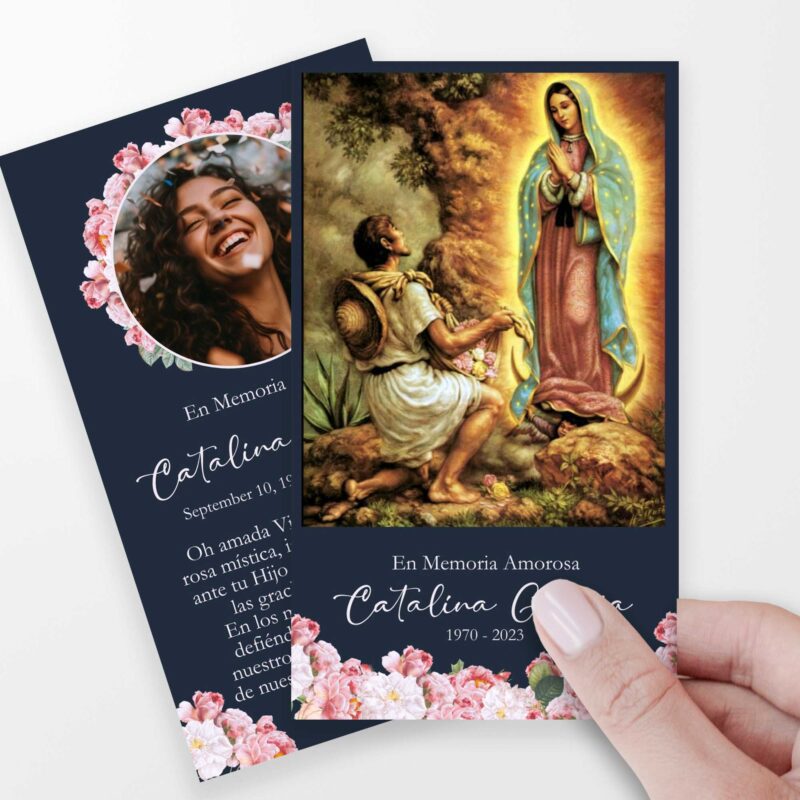 Virgen De Guadalupe funeral cards Spanish