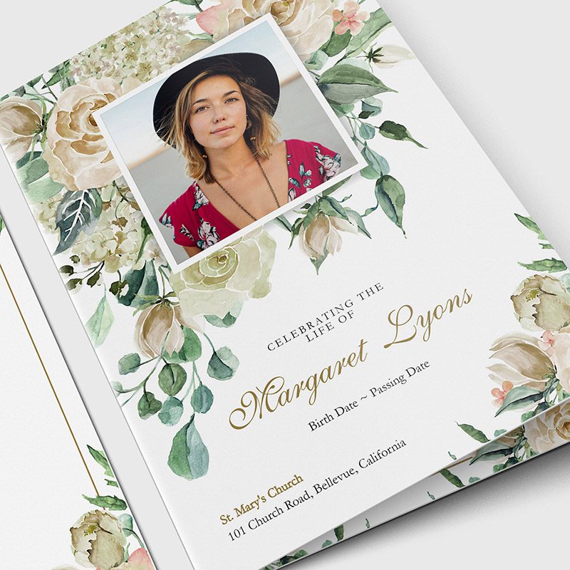 Cream Rose Funeral Program Template