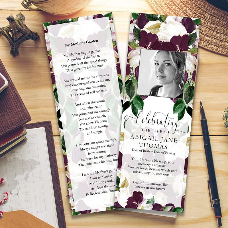 Velvet Florals Memorial Bookmark