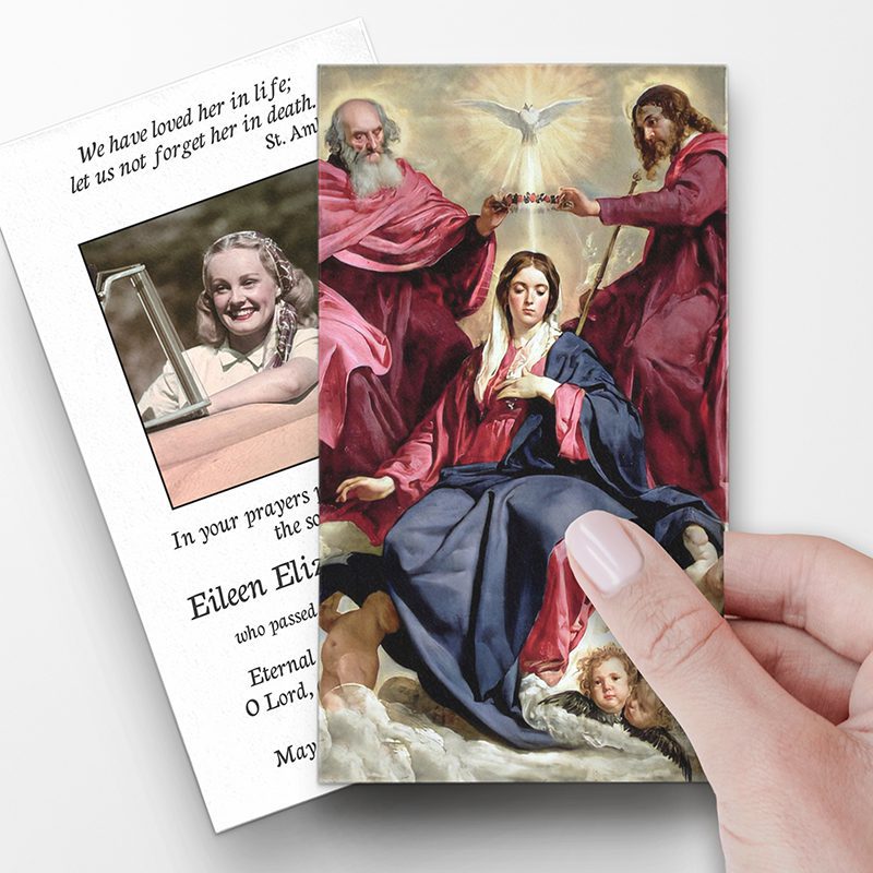 Coronation of the Virgin prayer cards for a funeral