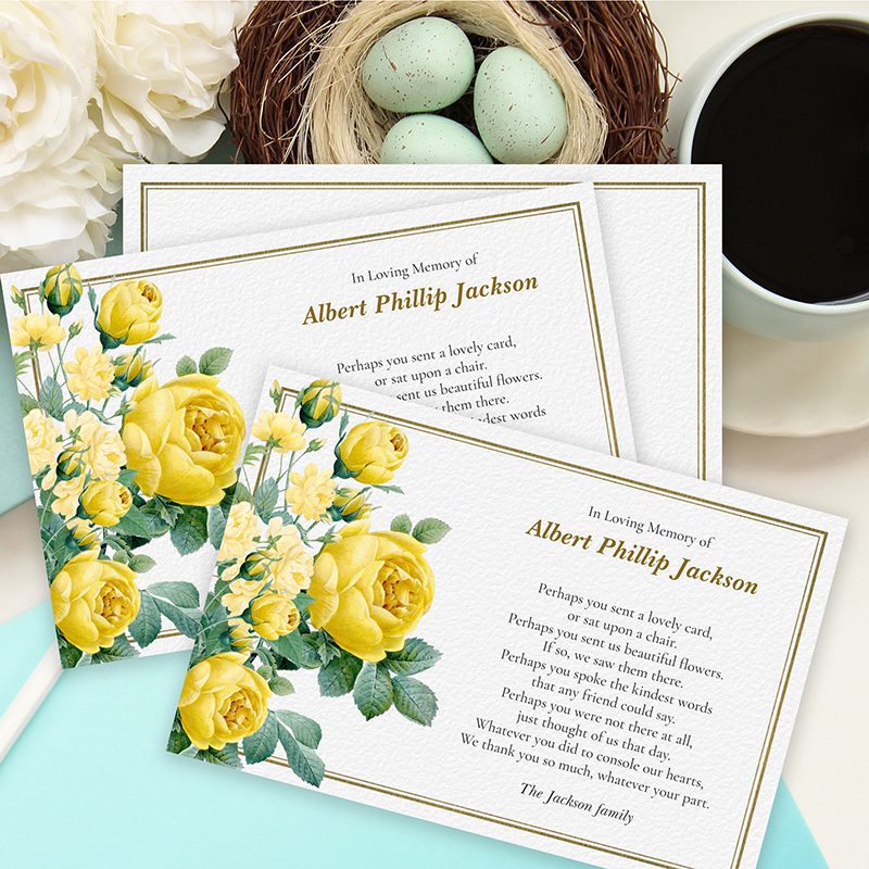 yellow rose thank you cards for a funeral